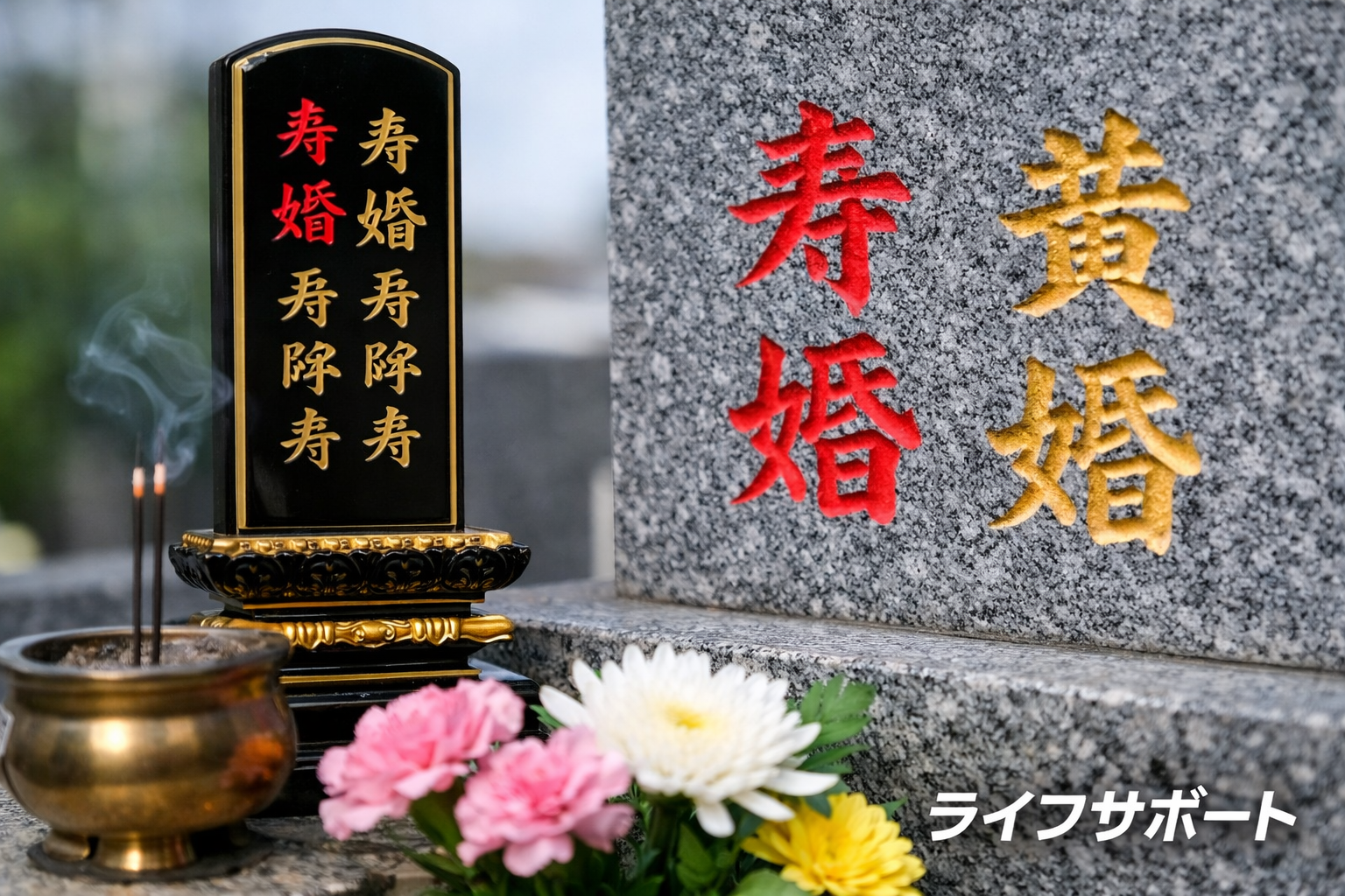 位牌や墓石の赤文字の意味を解説する供養イメージ（ライフサポート）
