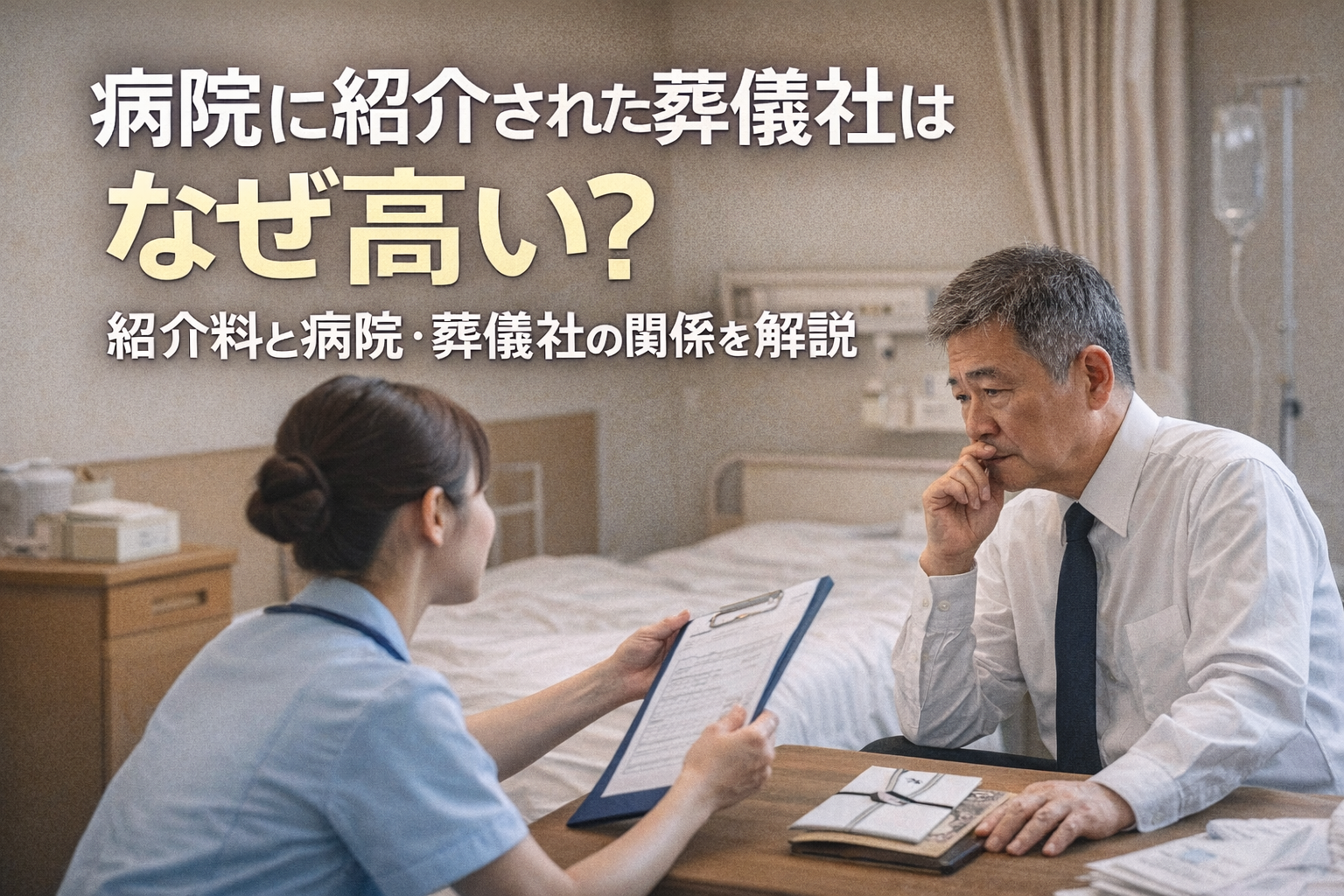 病院に紹介された葬儀社はなぜ高いのか紹介料の仕組みを解説するブログのアイキャッチ画像