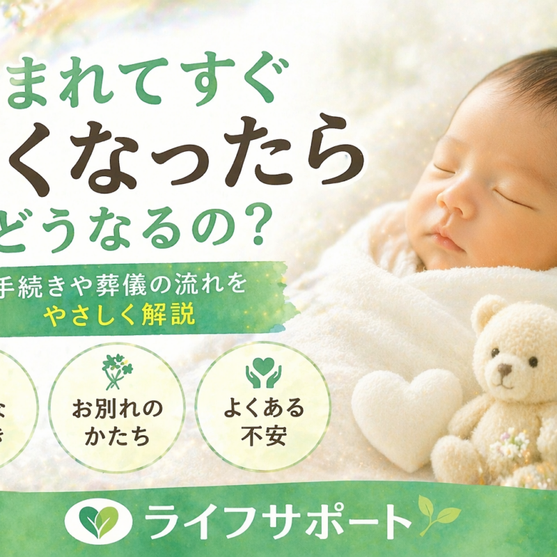 生まれてすぐ亡くなった場合の流れをやさしく解説したアイキャッチ画像 手続きやお見送りの方法を紹介