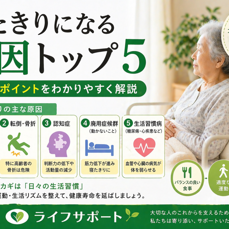 寝たきりになる原因トップ5をわかりやすく解説したアイキャッチ画像 予防のポイントも紹介