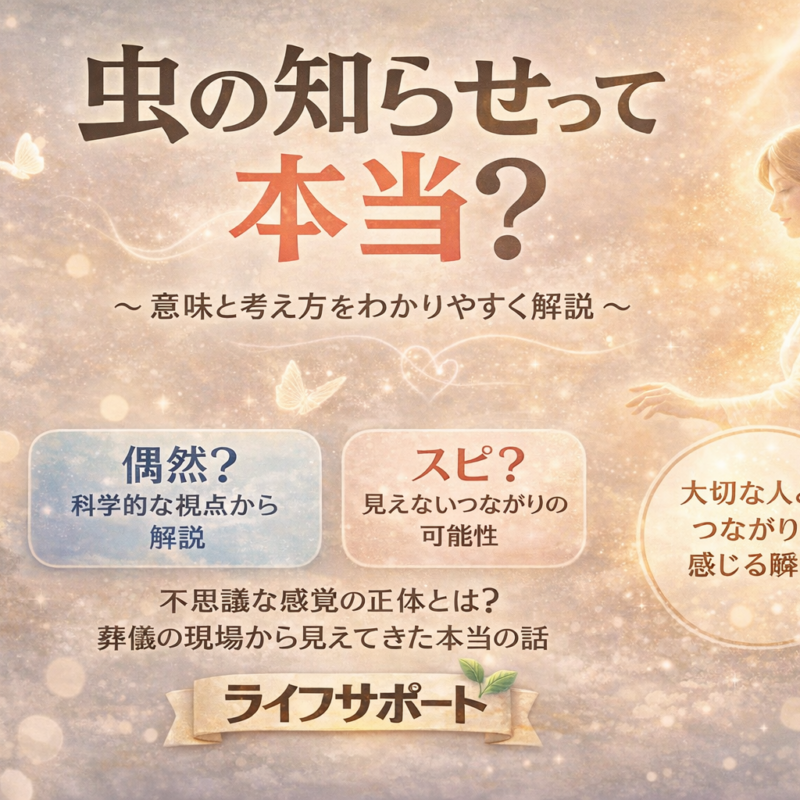 虫の知らせとは何かをやさしく解説したアイキャッチ画像 偶然かスピリチュアルかを考えるイメージ