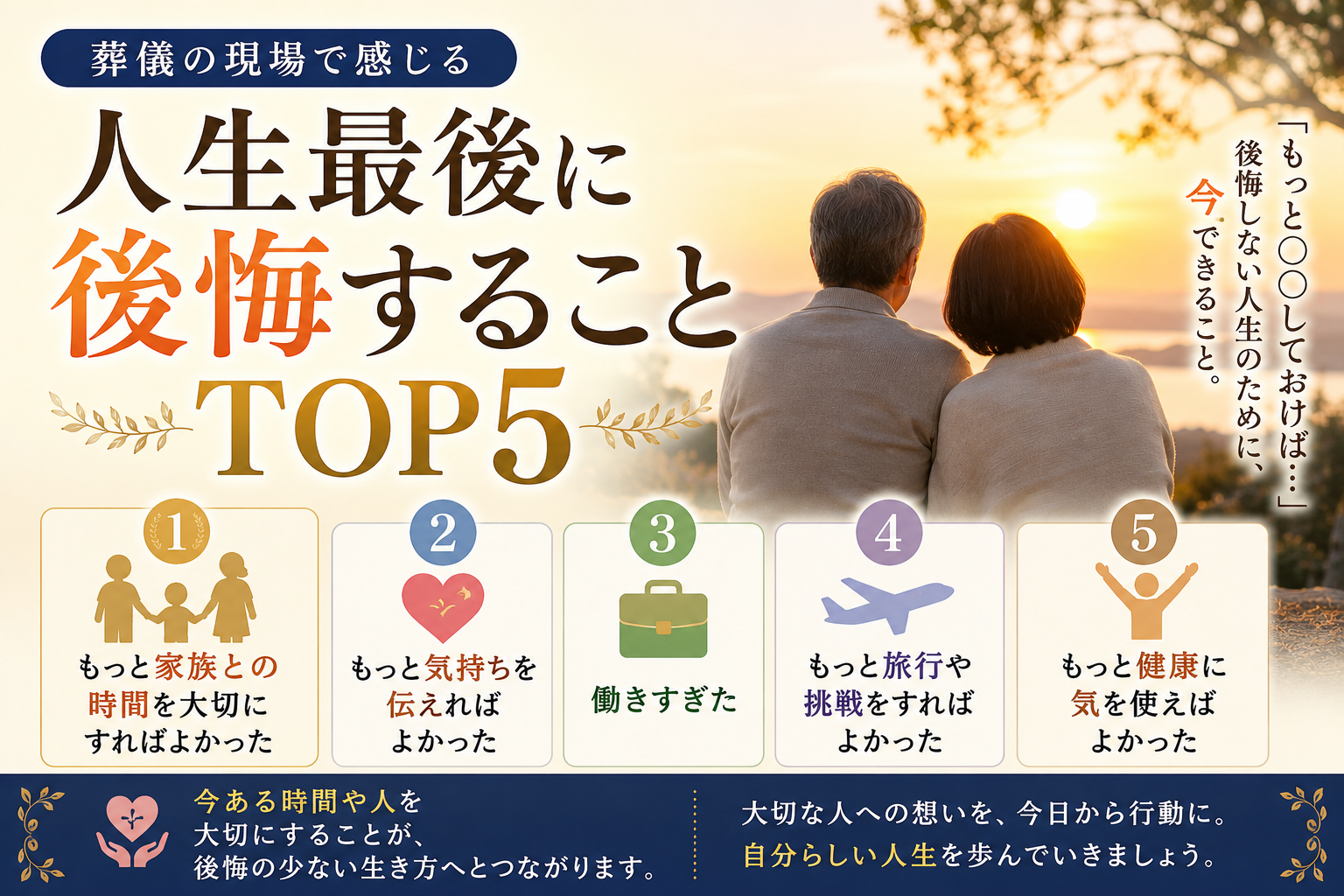 人生最後に後悔することTOP5をわかりやすく紹介したアイキャッチ画像 家族や健康人生について解説