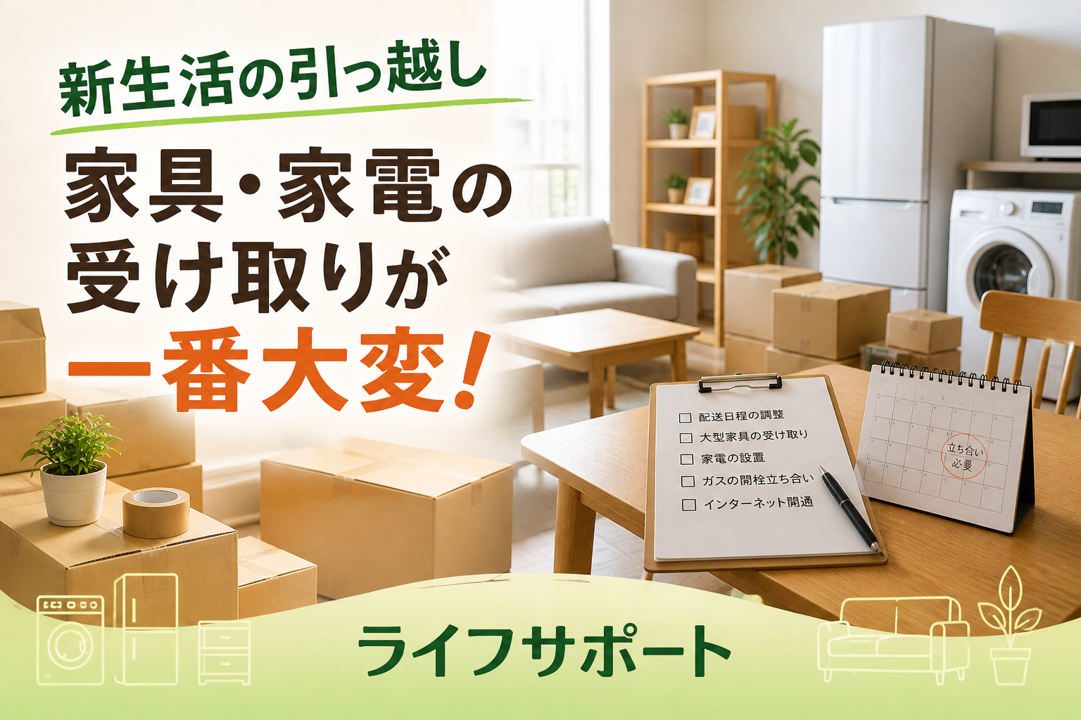 新生活の引っ越しで家具や家電の受け取りが大変な様子｜ライフサポート