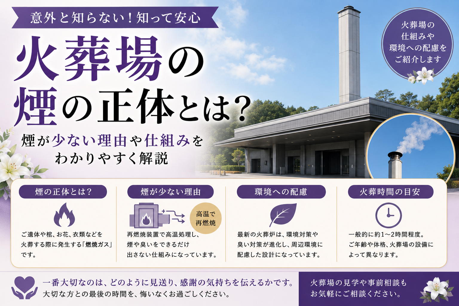 火葬場の煙の正体や煙が少ない理由をわかりやすく解説したアイキャッチ画像