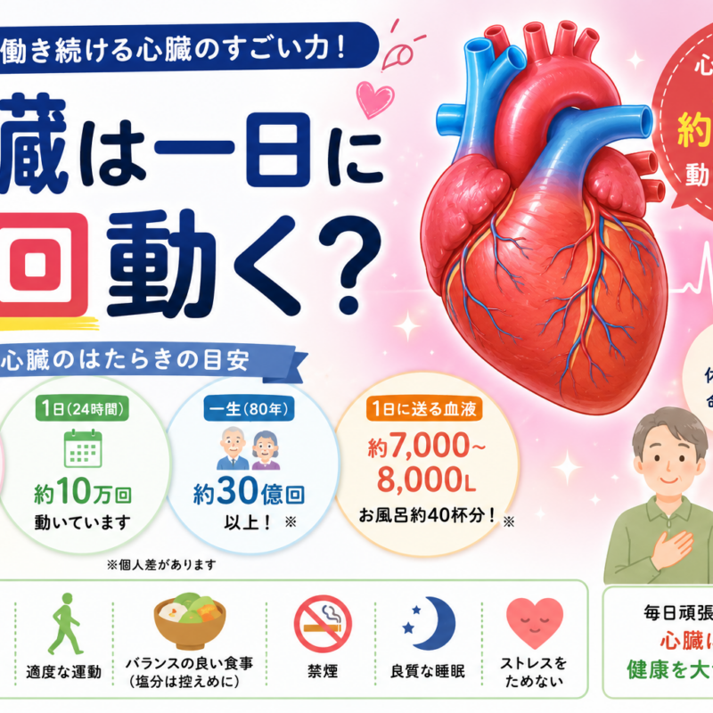 心臓は一日に何回動くのかをわかりやすく解説したアイキャッチ画像 心臓の働きや健康の大切さを紹介