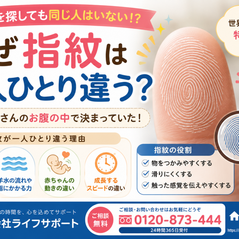 なぜ指紋は一人ひとり違うのかをわかりやすく解説したアイキャッチ画像 指紋ができる仕組みや役割を紹介