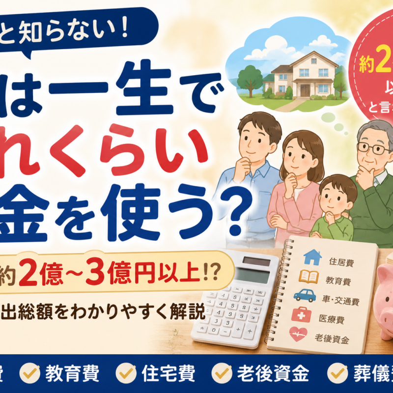 人は一生でどれくらいお金を使うのかをわかりやすく解説したアイキャッチ画像 人生の支出総額を紹介