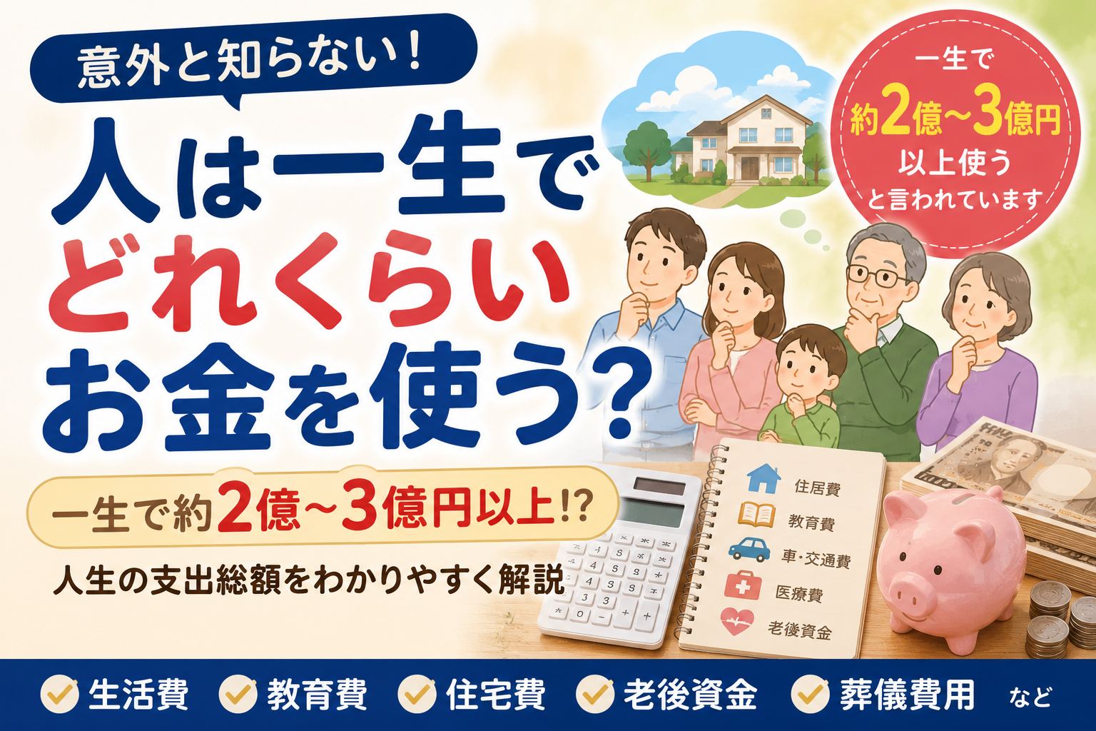 人は一生でどれくらいお金を使うのかをわかりやすく解説したアイキャッチ画像 人生の支出総額を紹介