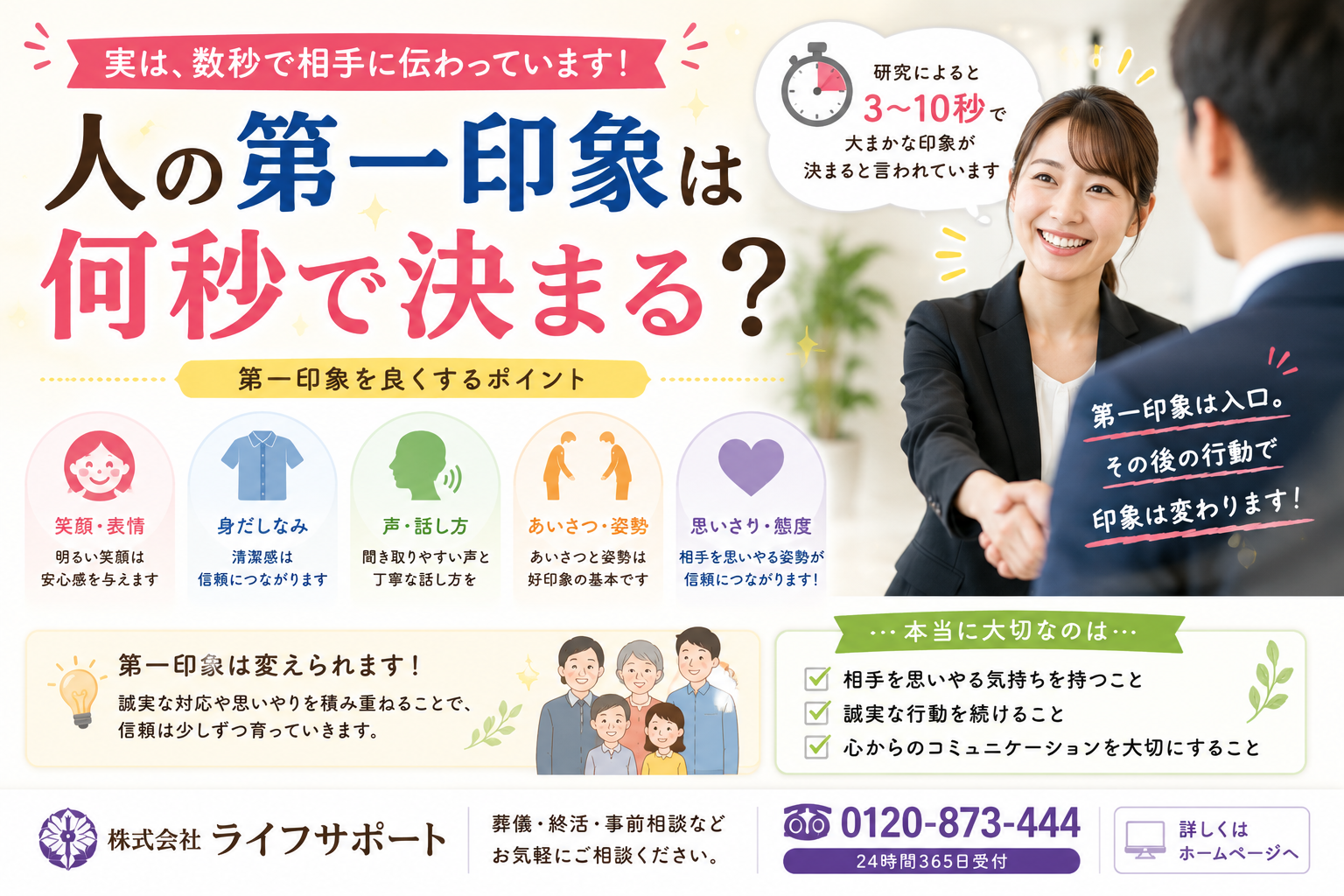 人の第一印象は何秒で決まるのかをわかりやすく解説したアイキャッチ画像 第一印象を良くするポイントを紹介