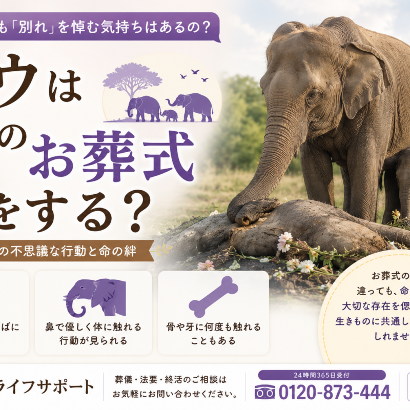 ゾウは仲間のお葬式をするのかをわかりやすく解説したアイキャッチ画像 ゾウの不思議な行動や命の絆について紹介