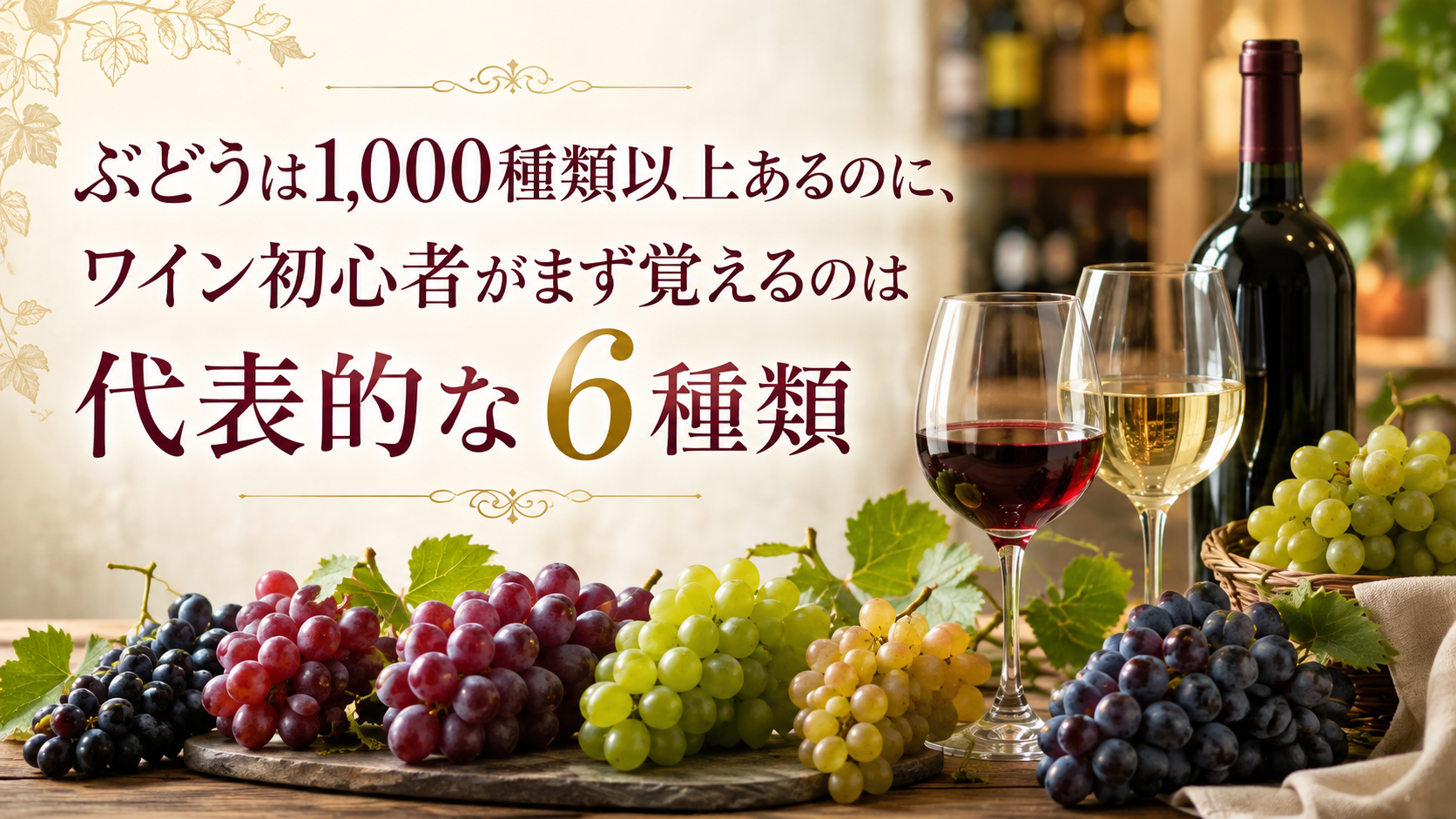ぶどうは1,000種類以上あるのにワイン初心者がまず覚えたい代表的な6種類｜赤ワイン・白ワインのぶどう品種