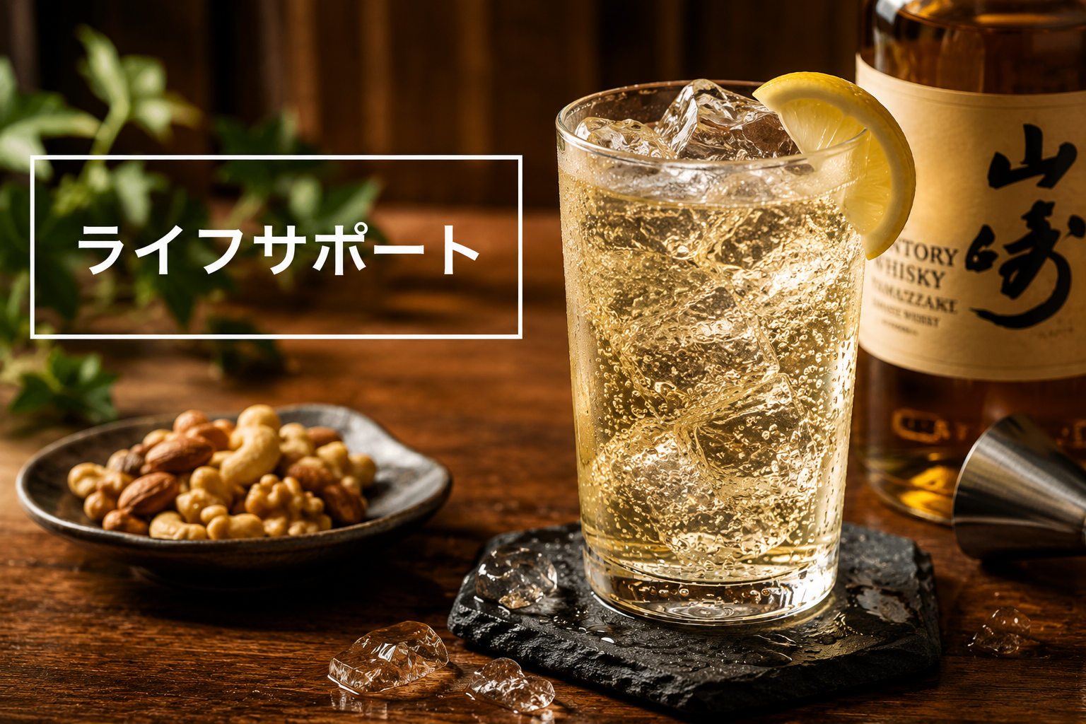 ハイボールのおいしい作り方をイメージしたウイスキーと炭酸の写真｜ライフサポート